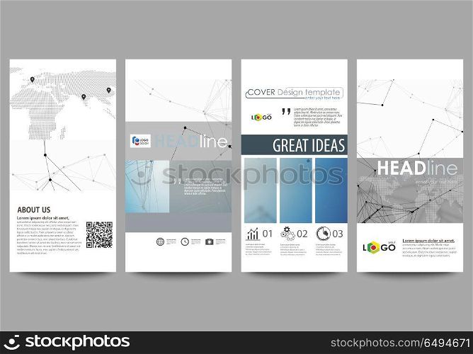 Flyers set, modern banners. Business templates. Cover design template, abstract vector layouts. Geometric blue color background, molecule structure, science concept. Connected lines and dots.. Flyers set, modern banners. Business templates. Cover design template, easy editable abstract vector layouts. Geometric blue color background, molecule structure, science concept. Connected lines and dots.