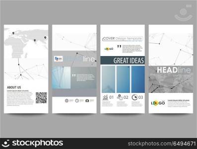 Flyers set, modern banners. Business templates. Cover design template, abstract vector layouts. Geometric blue color background, molecule structure, science concept. Connected lines and dots.. Flyers set, modern banners. Business templates. Cover design template, easy editable abstract vector layouts. Geometric blue color background, molecule structure, science concept. Connected lines and dots.