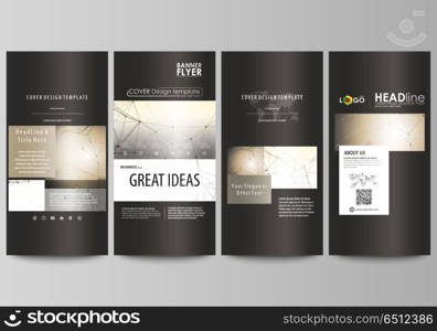 Flyers set, modern banners. Business templates. Cover design template, abstract vector layouts. Technology, science, medical concept. Golden dots and lines, cybernetic digital style. Lines plexus.. Flyers set, modern banners. Business templates. Cover design template, easy editable abstract vector layouts. Technology, science, medical concept. Golden dots and lines, cybernetic digital style. Lines plexus.