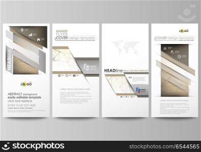 Flyers set, modern banners. Business templates. Cover design template, abstract vector layouts. Technology, science, medical concept. Golden dots and lines, cybernetic digital style. Lines plexus.. Flyers set, modern banners. Business templates. Cover design template, easy editable abstract vector layouts. Technology, science, medical concept. Golden dots and lines, cybernetic digital style. Lines plexus.
