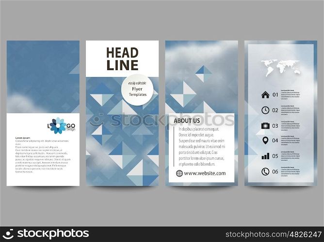 Flyers set, modern banners. Business templates. Cover design template, easy editable abstract flat layouts, vector illustration. Blue color pattern with rhombuses, abstract design geometrical vector background. Simple modern stylish texture.