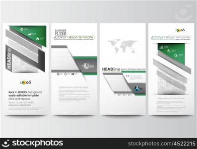 Flyers set, modern banners. Business templates. Cover design template, easy editable, abstract flat layouts. Back to school background with letters made from halftone dots, vector illustration.