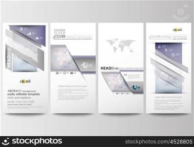 Flyers set, modern banners. Business templates. Cover design template, easy editable, abstract flat layouts. Molecule structure on blue background. Science healthcare background, medical vector.