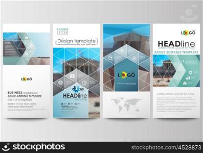Flyers set, modern banners. Business templates. Cover design template, easy editable, abstract flat layouts. Abstract business background, blurred image, urban landscape, modern stylish vector.