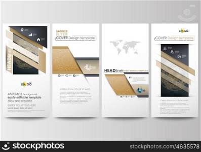 Flyers set, modern banners. Business templates. Cover design template, easy editable, abstract flat layouts. Golden technology background, connection structure with connecting dots and lines, science vector.