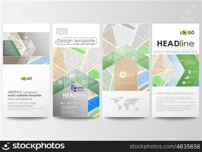 Flyers set, modern banners. Business templates. Cover design template, easy editable, abstract flat layouts. City map with streets. Flat design template for tourism businesses, abstract vector illustration.