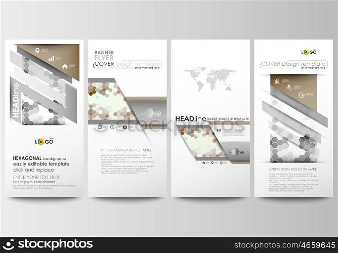 Flyers set, modern banners. Business templates. Cover design template, easy editable, abstract flat layouts. Abstract gray color business background, modern stylish hexagonal vector texture.