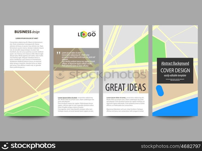 Flyers set, modern banners. Business templates. Cover design template, easy editable, abstract flat layouts. City map with streets. Flat design template for tourism businesses, abstract vector illustration.