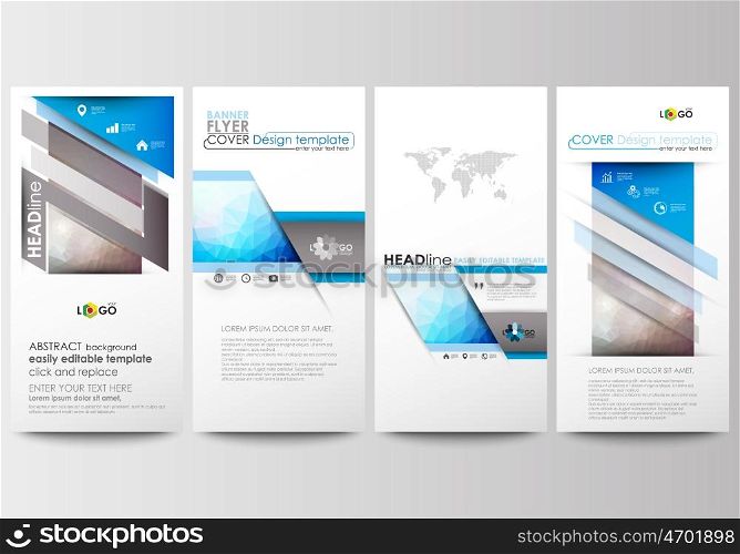 Flyers set, modern banners. Business templates. Cover design template, easy editable, abstract flat layouts. Abstract triangles, blue triangular background, colorful polygonal pattern.