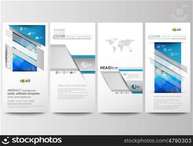 Flyers set, modern banners. Business templates. Cover design template, easy editable, abstract flat layouts. Abstract triangles, blue and gray triangular background, modern polygonal vector.