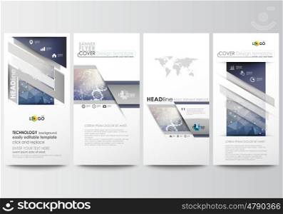 Flyers set, modern banners. Business templates. Cover design template, easy editable, abstract flat layouts. DNA molecule structure on blue background. Scientific research, medical technology.