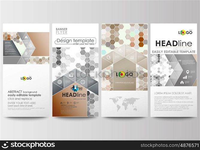 Flyers set, modern banners. Business templates. Cover design template, easy editable, abstract flat layouts. Abstract gray color business background, modern stylish hexagonal vector texture.