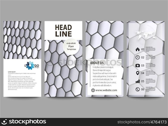 Flyers set, modern banners. Business templates. Cover design template, easy editable abstract vector layouts. Gray color hexagons in perspective. Abstract polygonal style modern background.