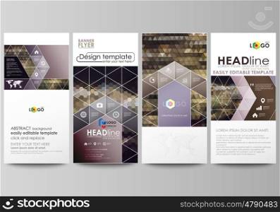 Flyers set, modern banners. Business templates. Cover design template, easy editable abstract vector layouts. Abstract multicolored backgrounds. Geometrical patterns. Triangular and hexagonal style.