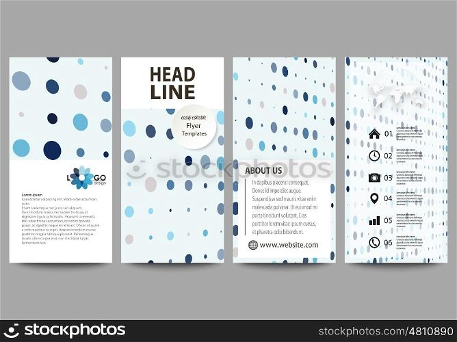 Flyers set, modern banners. Business templates. Cover design template, easy editable abstract vector layouts. Abstract soft color dots with illusion of depth and perspective, dotted technology background. Multicolored particles, modern pattern, elegant texture, vector design.