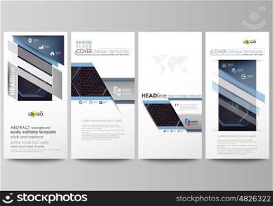 Flyers set, modern banners. Business templates. Cover design template, easy editable abstract vector layouts. Abstract polygonal background with hexagons, illusion of depth and perspective. Black color geometric design, hexagonal geometry.