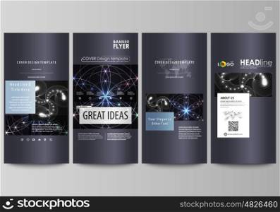 Flyers set, modern banners. Business templates. Cover design template, easy editable abstract vector layouts. Sacred geometry, glowing geometrical ornament. Mystical background