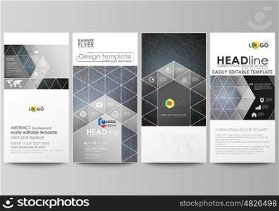 Flyers set, modern banners. Business templates. Cover design template, easy editable abstract vector layouts. Colorful dark background with abstract lines. Bright color chaotic, random, messy curves. Colourful vector decoration.