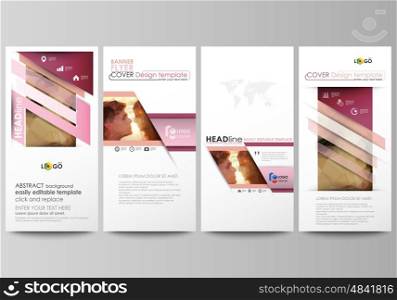Flyers set, modern banners. Business templates. Cover design template, easy editable abstract vector layouts. Romantic couple kissing. Beautiful background. Geometrical pattern in triangular style