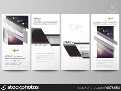 Flyers set, modern banners. Business templates. Cover design template, easy editable abstract vector layouts. Dark color triangles and colorful circles. Abstract polygonal style modern background.