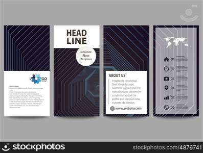 Flyers set, modern banners. Business templates. Cover design template, easy editable abstract vector layouts. Abstract polygonal background with hexagons, illusion of depth and perspective. Black color geometric design, hexagonal geometry.
