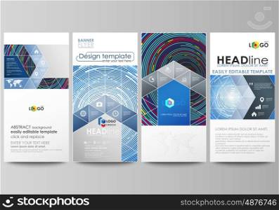Flyers set, modern banners. Business templates. Cover design template, easy editable abstract vector layouts. Blue color background in minimalist style made from colorful circles