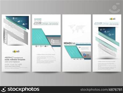 Flyers set, modern banners. Business templates. Cover design template, easy editable abstract vector layouts. Chemistry pattern, hexagonal molecule structure on blue. Medicine, science and technology concept.