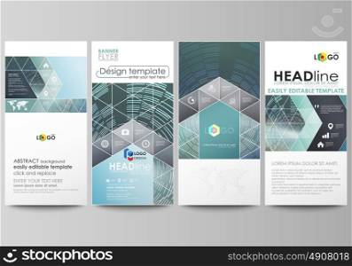 Flyers set, modern banners. Business templates. Cover design template, easy editable abstract vector layouts. Technology background in geometric style made from circles.. Flyers set, modern banners. Business templates. Cover design template, easy editable abstract vector layouts. Technology background in geometric style made from circles