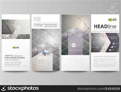 Flyers set, modern banners. Business templates. Cover design template, easy editable abstract vector layouts. Chemistry pattern, molecule structure on gray background. Science and technology concept.. Flyers set, modern banners. Business templates. Cover design template, easy editable abstract vector layouts. Chemistry pattern, molecule structure on gray background. Science and technology concept