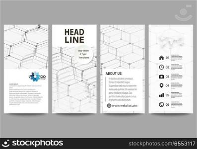Flyers set, modern banners. Business templates. Cover design template, easy editable abstract vector layouts. Chemistry pattern, hexagonal molecule structure on white. Medicine, science and technology concept.. Flyers set, modern banners. Business templates. Cover design template, abstract vector layouts. Chemistry pattern, hexagonal molecule structure on white. Medicine, science and technology concept.