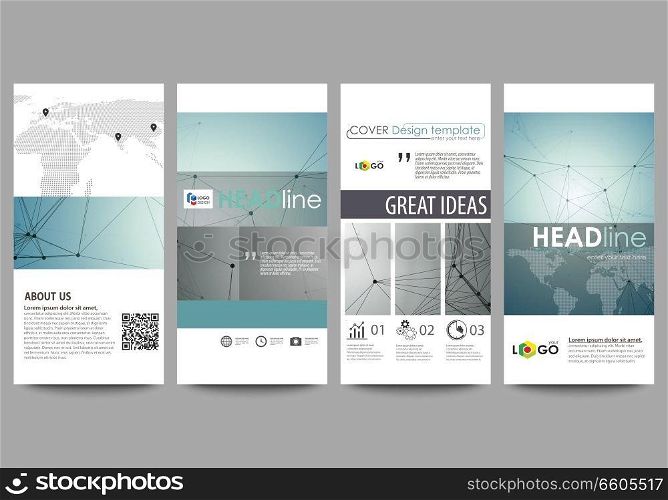 Flyers set, modern banners. Business templates. Cover design template, easy editable abstract vector layouts. Geometric background, connected line and dots. Molecular structure. Scientific, medical, technology concept. Flyers set, modern banners. Business templates. Cover design template, abstract vector layouts. Geometric background, connected line and dots. Molecular structure. Scientific, medical concept.