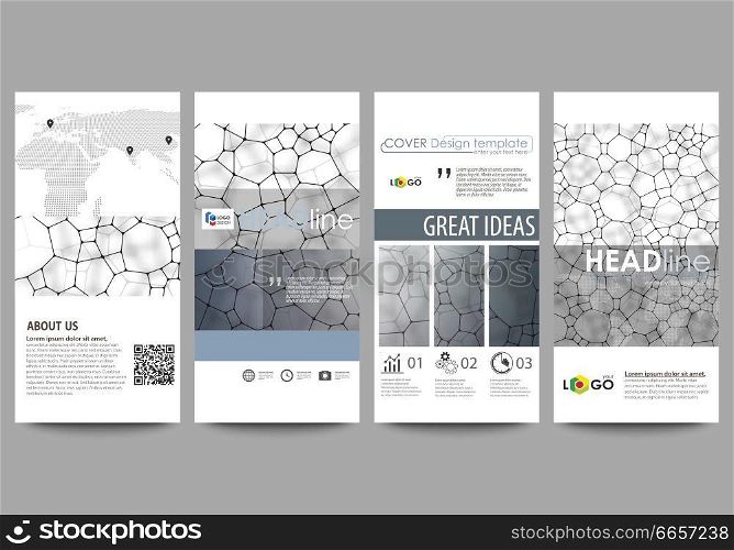 Flyers set, modern banners. Business templates. Cover design template, easy editable abstract vector layouts. Chemistry pattern, molecular texture, polygonal molecule structure, cell. Medicine, science microbiology concept. Flyers set, modern banners. Business templates. Cover design template, vector layouts. Chemistry pattern, molecular texture, polygonal molecule structure, cell. Medicine, science, microbiology concept