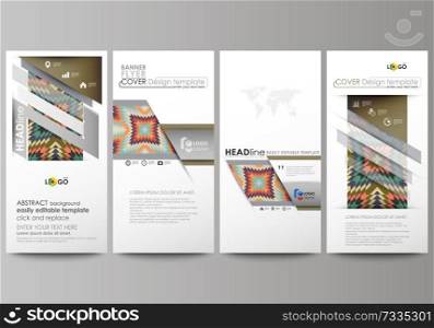 Flyers set, modern banners. Business templates. Cover design template, easy editable abstract vector layouts. Tribal pattern, geometrical ornament in ethno syle, ethnic hipster backdrop, vintage fashion background.. Flyers set, modern banners. Business templates. Cover design template, abstract vector layouts. Tribal pattern, geometrical ornament in ethno syle, ethnic hipster backdrop, vintage fashion background.