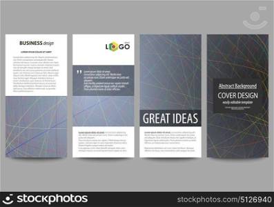 Flyers set, modern banners. Business templates. Cover design template, easy editable layouts. Colorful dark background with abstract lines. Bright color chaotic, random, messy curves.. Flyers set, modern banners. Business templates. Cover design template, easy editable abstract vector layouts. Colorful dark background with abstract lines. Bright color chaotic, random, messy curves. Colourful vector decoration.