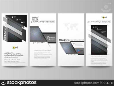 Flyers set, modern banners. Business templates. Cover design template, easy editable layouts. Colorful dark background with abstract lines. Bright color chaotic, random, messy curves.. Flyers set, modern banners. Business templates. Cover design template, easy editable abstract vector layouts. Colorful dark background with abstract lines. Bright color chaotic, random, messy curves. Colourful vector decoration.