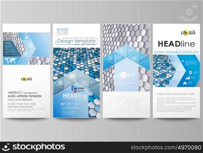 Flyers set, modern banners. Business templates. Cover design template, easy editable vector layouts. Blue and gray color hexagons in perspective. Abstract polygonal style background.. Flyers set, modern banners. Business templates. Cover design template, easy editable abstract vector layouts. Blue and gray color hexagons in perspective. Abstract polygonal style modern background.