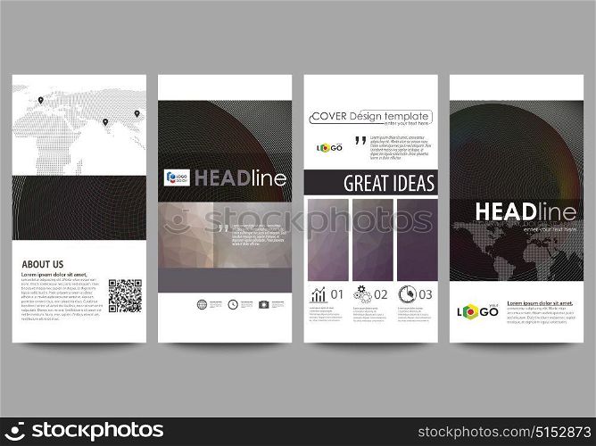 Flyers set, modern banners. Business templates. Cover design template, easy editable vector layouts. Dark color triangles and colorful circles. Abstract polygonal style background.. Flyers set, modern banners. Business templates. Cover design template, easy editable abstract vector layouts. Dark color triangles and colorful circles. Abstract polygonal style modern background.