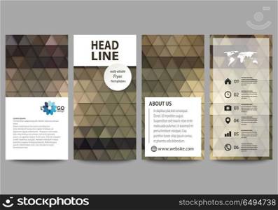 Flyers set, modern banners. Business templates. Cover design template, easy editable vector layouts. Abstract multicolored backgrounds. Geometrical patterns. Triangular and hexagonal style.. Flyers set, modern banners. Business templates. Cover design template, easy editable abstract vector layouts. Abstract multicolored backgrounds. Geometrical patterns. Triangular and hexagonal style.