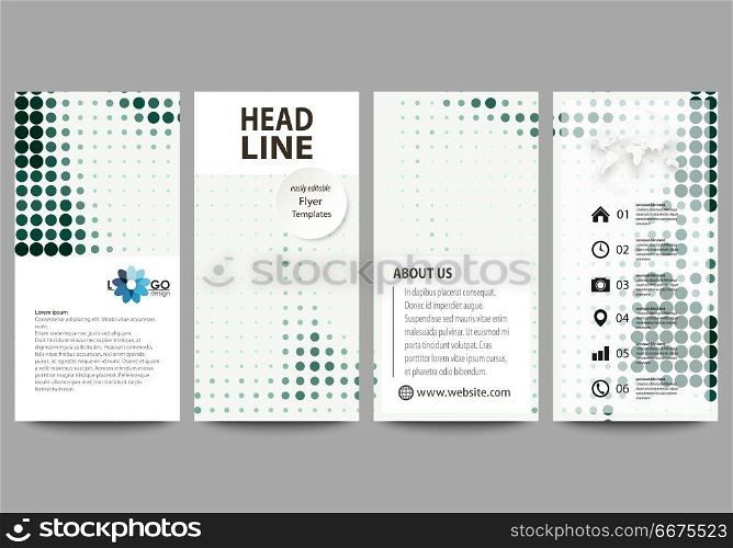 Flyers set, modern banners. Business templates. Cover design template, vector layouts. Halftone dotted background, retro style grungy pattern, vintage texture. Halftone effect, black dots on white.. Flyers set, modern banners. Business templates. Cover design template, easy editable abstract vector layouts. Halftone dotted background, retro style grungy pattern, vintage texture. Halftone effect with black dots on white.