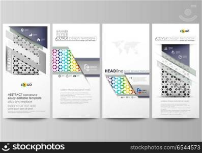Flyers set, modern banners. Business templates. Cover template, abstract vector layouts. Chemistry pattern, hexagonal design molecule structure, medical DNA research. Geometric colorful background.. Flyers set, modern banners. Business templates. Cover design template, easy editable abstract vector layouts. Chemistry pattern, hexagonal design molecule structure, scientific, medical DNA research. Geometric colorful background.