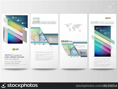 Flyers set, modern banners. Business templates. Cover template, easy editable flat style layouts, vector illustration. Colorful design background with abstract shapes and waves, overlap effect. Flyers set, modern banners. Business templates. Cover template, easy editable flat style layouts, vector illustration. Colorful design background with abstract shapes and waves, overlap effect.