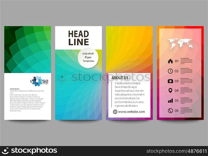Flyers set, modern banners. Business templates. Cover template, easy editable, flat style layouts, vector illustration. Colorful design background with abstract shapes, overlap effect.