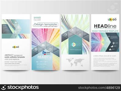 Flyers set, modern banners. Business templates. Cover template, easy editable flat style layouts, vector illustration. Colorful background with abstract waves, lines. Bright color curves. Motion design