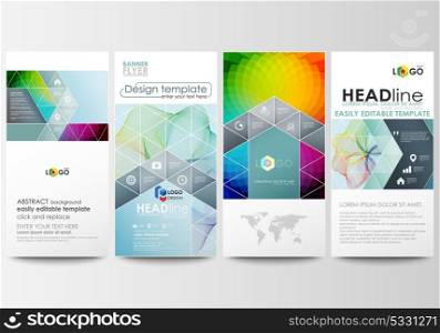 Flyers set, modern banners. Business templates. Cover template, easy editable flat style layouts, vector illustration. Colorful design background with abstract shapes and waves, overlap effect. Flyers set, modern banners. Business templates. Cover template, easy editable flat style layouts, vector illustration. Colorful design background with abstract shapes and waves, overlap effect.
