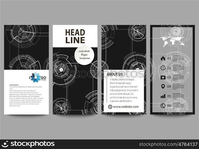 Flyers set, modern banners. Business templates. Cover template, easy editable layouts, vector illustration. High tech design, connecting system. Science and technology concept. Futuristic abstract background.