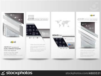 Flyers set, modern banners. Business templates. Cover template, easy editable layouts, vector illustration. High tech design, connecting system. Science and technology concept. Futuristic abstract background.
