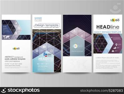 Flyers set, modern banners. Business templates. Cover template, vector layouts. Abstract polygonal background with hexagons, illusion of depth. Black color geometric design, hexagonal geometry.. Flyers set, modern banners. Business templates. Cover template, vector layouts. Abstract polygonal background with hexagons, illusion of depth. Black color geometric design, hexagonal geometry