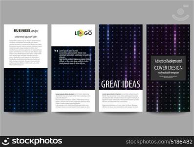 Flyers set, modern banners. Cover templates, layouts. Abstract colorful neon dots, dotted technology background. Glowing particles, led light pattern, futuristic texture, digital vector design.. Flyers set, modern banners. Business templates. Cover design template, easy editable abstract vector layouts. Abstract colorful neon dots, dotted technology background. Glowing particles, led light pattern, futuristic texture, digital vector design.