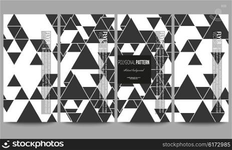 Flyers set. Triangular vector pattern. Abstract black triangles on white background. Set of modern vector flyers. Triangular vector pattern. Abstract black triangles on white background