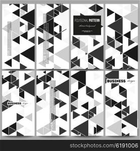 Flyers set. Triangular vector pattern. Abstract black triangles on white background. Set of modern vector flyers. Triangular vector pattern. Abstract black triangles on white background